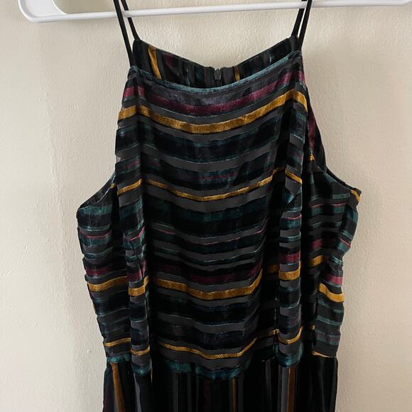 Forest Lily Velvet Burnout Jumpsuit Womens 6 Black Green Retro 70s Disco Classic - Picture 3 of 9